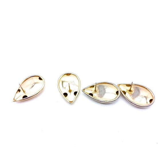 Vintage Basic Teardrop Stud Earrings Lot, 2 Pair Polished Silver Tone and Gold - Picture 2 of 2